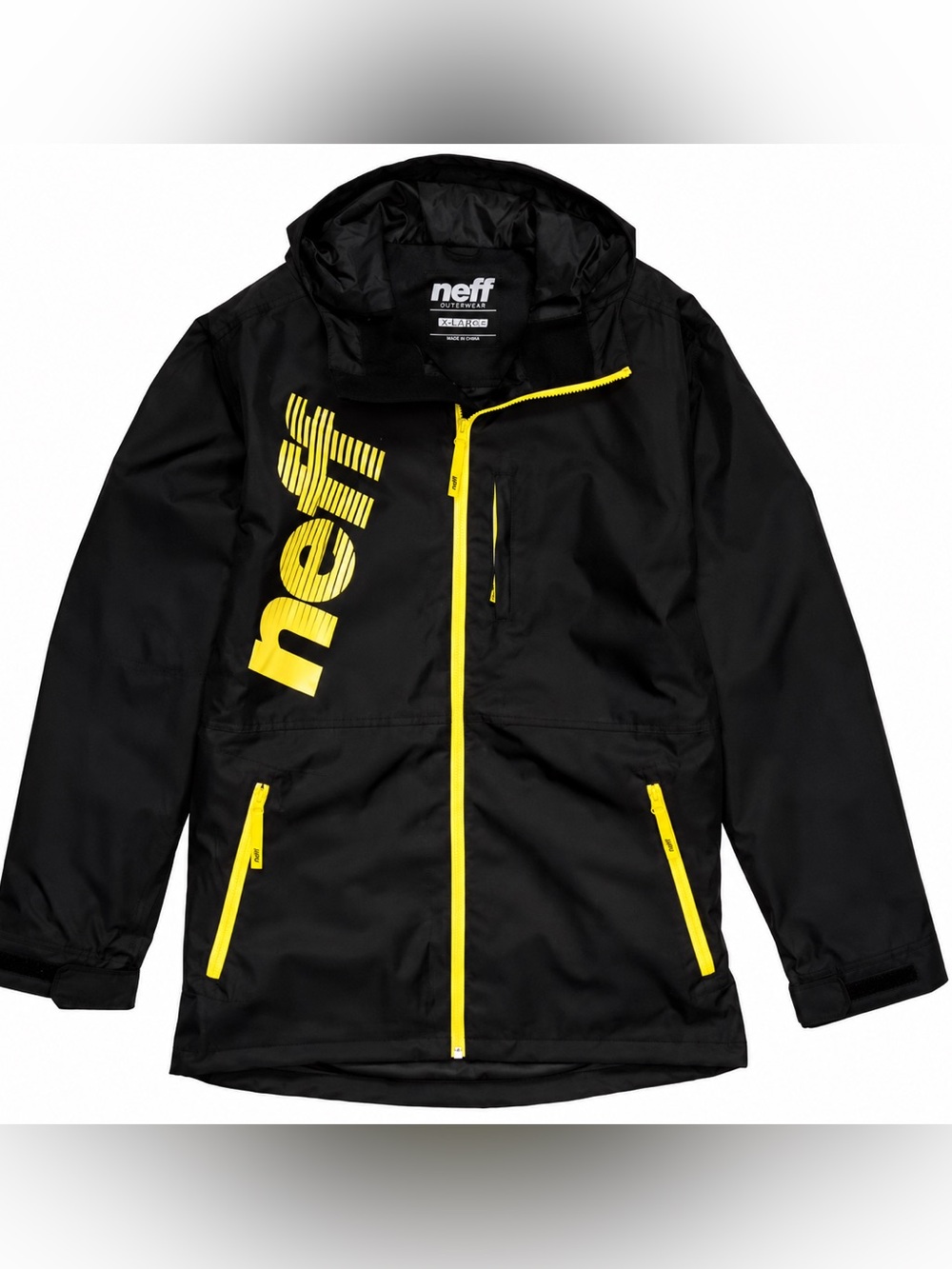 Neff Daily Snowboard Ski Jacket XL Black Yellow Hooded Technical Shell